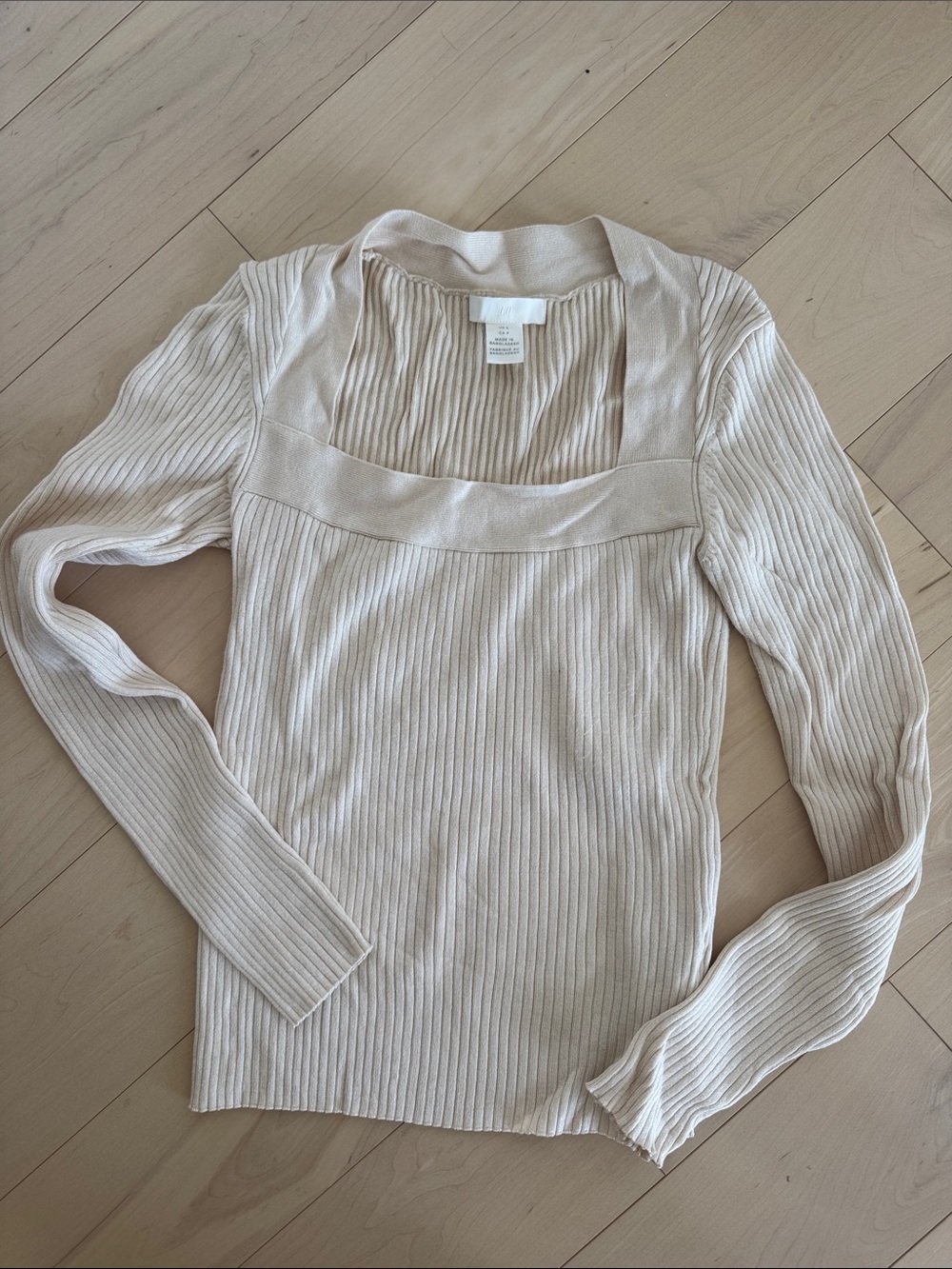 H&M Ribbed Square-Neck Knit Top — Beige